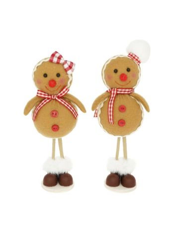 Mézeskalács figura álló textil 5-5x5x17 cm bézs- piros 2 féle
