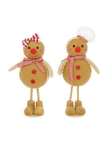 Mézeskalács figura álló textil 9x6x30 cm bézs- piros 2 féle