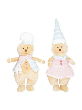 Mézeskalács figura fiú- lány álló textil 20x15x40 cm kék- rózsaszín 2 féle