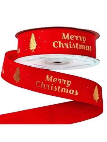 Merry Christmas feliratos ripsz szalag 25mm x 20m - Piros