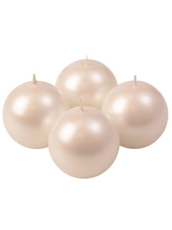 Adventi gömb gyertya készlet 8cm - Metál gyöngyház fehér