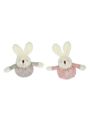 Nyúl akasztós virágmintás ruhában textil 8 cm kék- rózsazsín 2 féle @