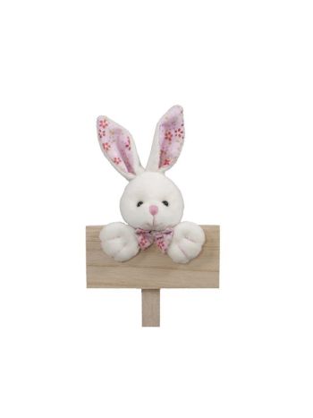 Nyúl fa táblával betűzős textil 10x24 cm rózsaszín S/3