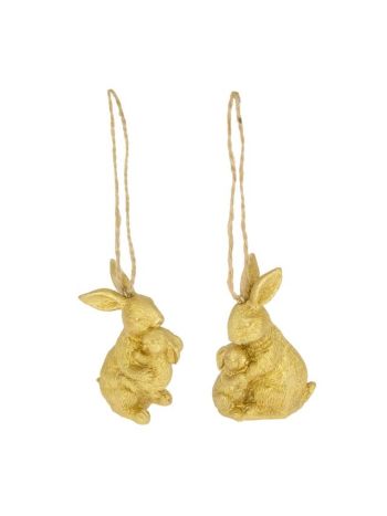 Nyúl kisnyúllal akasztós poly 5x3x7 arany 2 féle  823-915