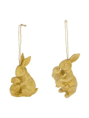 Nyúl kisnyúllal akasztós poly 6x4-5x11-5 arany 2 féle  823-914