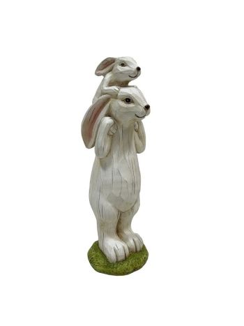 Nyúl kisnyúllal álló magnézia 17-5x15x48 cm fehér- zöld