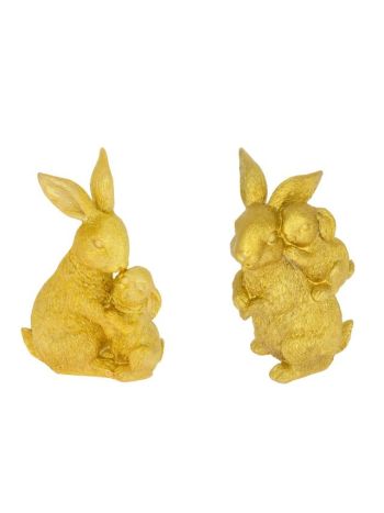 Nyúl kisnyúllal álló- ülő poly 11x6x16 arany 2 féle  823-913