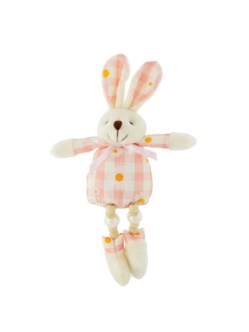 Nyúl lógólábó virágmintás ruhában textil 20 cm rózsaszín @