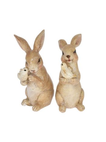 Nyúl madárral ülő poly 8x4x10cm barna 2 féle DD63712