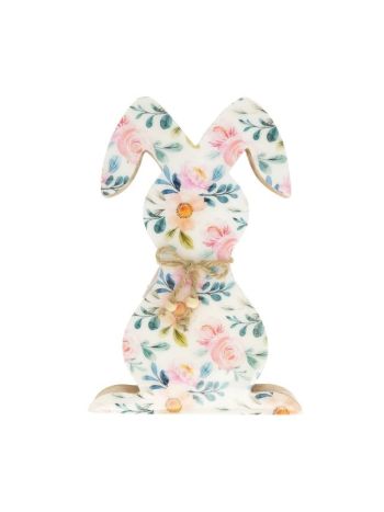 Nyúl virág- levél mintás álló fa 25x17x2-5 cm fehér- rózsaszín- zöld DD67742