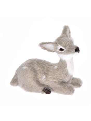 Őzgida fekvő- műanyag- textil- 6-5x3x6 cm- szürke