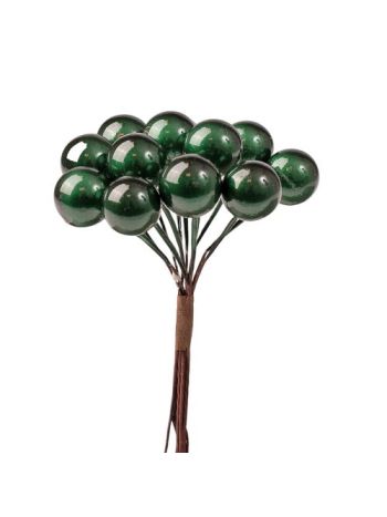 Bogyós dekor pick- 12 szál- 10cm magas - Sötétzöld
