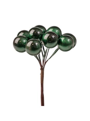 Bogyós dekor pick ⌀ 1.9 cm- 12 szál- 11 cm magas - Sötétzöld