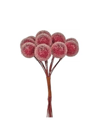 Cukros bogyós dekor pick ⌀ 1.6 cm- 12 szál- 10 cm magas - Piros