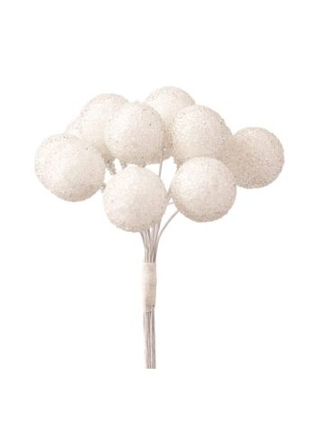 Gyöngyös dekor gömb pick ⌀ 2.2 cm- 12 szál- 10 cm magas - Fehér