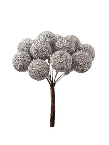 Gyöngyös dekor gömb pick ⌀ 2.2 cm- 12 szál- 10 cm magas - Ezüst