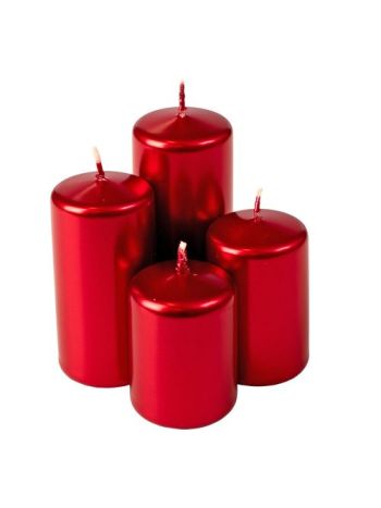 Lépcsős adventi henger gyertya készlet- Ø50 x 70/80/100/120mm - Metál piros