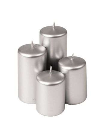 Lépcsős adventi henger gyertya készlet- Ø50 x 70/80/100/120mm - Metál ezüst