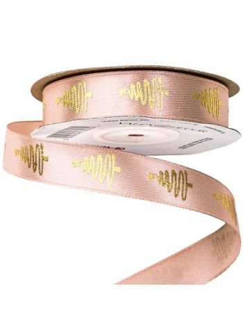 Fenyőfa mintás szatén szalag 16mm x 20m - Púder bézs