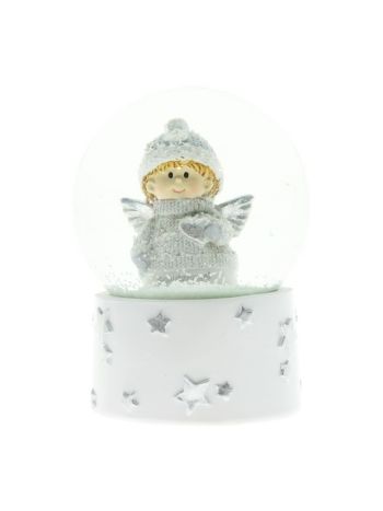 Rázógömb angyallal- szívvel poly 6-5x6-5x8-5 cm fehér- ezüst @