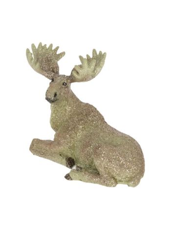Rénszarvas fekvő- glitteres poly 11-5X5-5X8-5 cm khaki @