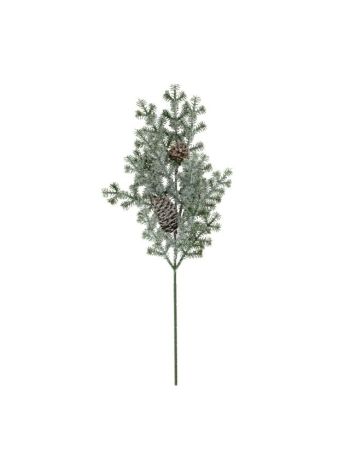 Selyemvirág ág havas- tobozzal- műanyag- 45 cm- zöld