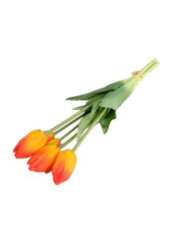 Selyemvirág tulipán csokor 5 szálas gumi 47cm narancs