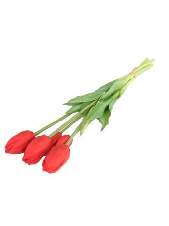 Selyemvirág tulipán csokor 5 szálas gumi 47cm piros