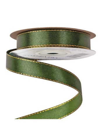 Szatén szalag arany szegéllyel 16mm x 20m - Sötétzöld