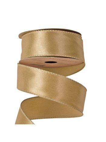 Fényes szatén szalag drótos szegéllyel 38mm x 5m - Arany