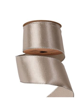 Fényes szatén szalag drótos szegéllyel 63mm x 5m - Ezüst