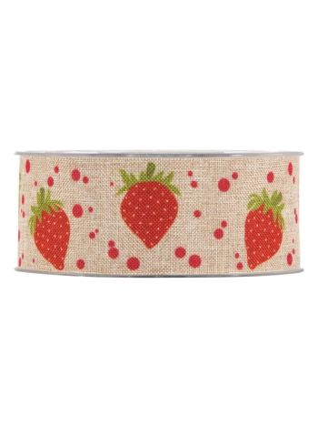 Szalag eper mintával textil 40 mm x 20 m natúr- piros PV4527G52