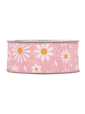 Szalag margaréta mintával textil 40 mm x 10 m rózsaszín PV4532M03