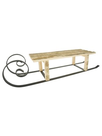 Szánkó fém talppal- koptatott fa- fém 54x14x11 cm natúr- szürke