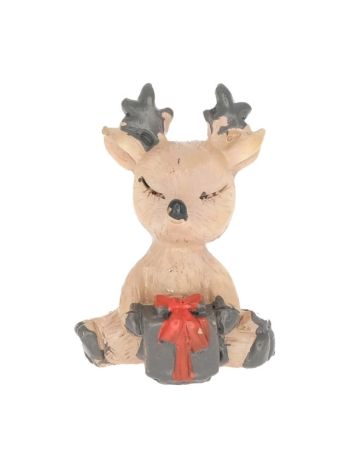 Szarvas ajándékkal ülő poly 2-5x1-9x3-5 cm barna- fekete S/4