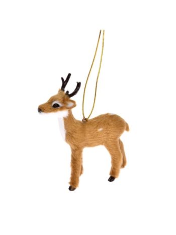 Szarvas álló- akasztós- műanyag- textil- 8x3x10 cm- világos barna