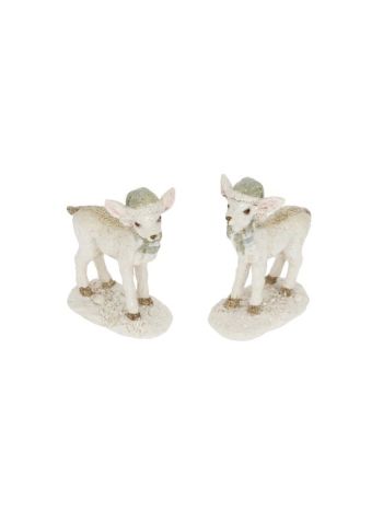 Szarvas sapkában- sállal álló- glitteres- poly- 5x2-4x5-8 cm- fehér- szürke- 2 f