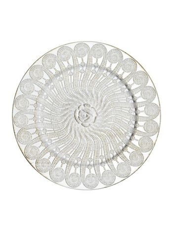 Tányér kerek teli mintás- vintage- műanyag- 33x33x2 cm- ezüst