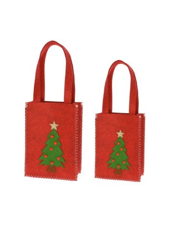 Tasak karácsonyfa mintával- filc- 18x10x25 cm- 14-5x7-5x20 cm- piros- S/2- SSS