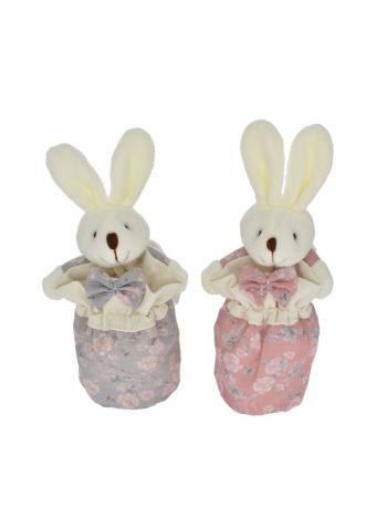 Tasak nyúllal- virágos textil 14x17cm szürke-rózsaszín 2 féle  DD64174