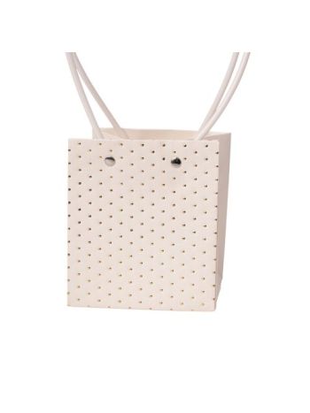 10db. dombornyomott virág-ajándék táska 11.5(h) x 11.5(sz) x 13(m) cm - Fehér