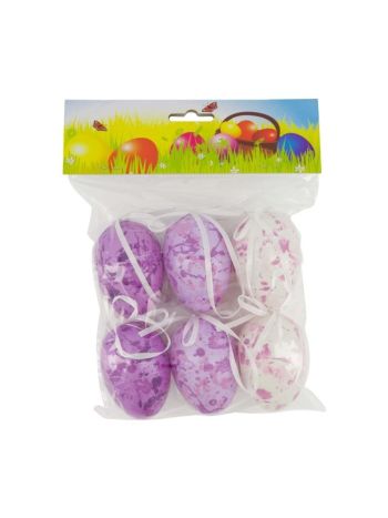 Tojás akasztós műanyag 28x15-5x4-5 cm lila- fehér S/6