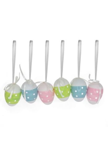 Tojás pöttyös akasztós műanyag 6cm kék- rózsaszín- zöld S/6 @ DD64414