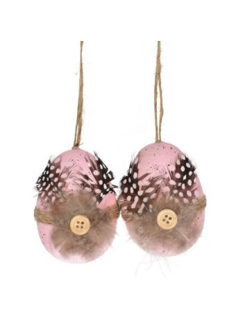 Tojás tollakkal akasztós műanyag 8cm rózsaszín S/2  DD64394