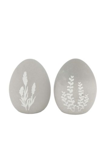 Tojás virág mintával cement 7x7x9 cm szürke- fehér 2 féle