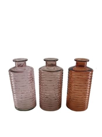 Váza üveg 14-4x14-4x30-8 cm mályva- barna- narancs 3 féle @