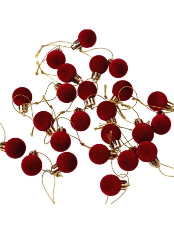 24db-os 2.5cm-es karácsonyi bársony gömb szett - Wine red