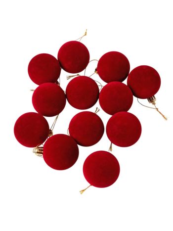 12db-os 5cm-es karácsonyi bársony gömb szett - Wine red