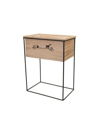 Virágláda bélelt- állvánnyal fa- fém 25-5x16-5x33-5 cm natúr- fekete
