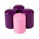 Adventi henger gyertya készlet- 8 x 5cm - Lakk 3 sötétlila- 1 rózsaszín